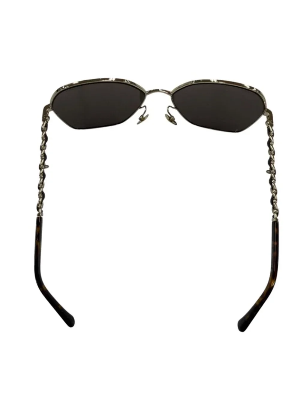Chanel CC Logo Hexagon Chain Sunglasses Gold Black Demo Lens Eyewear